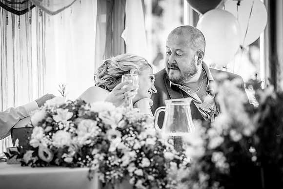 Contented bride and groom
